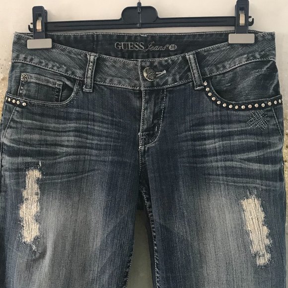Guess Daredevil Skinny Leg Jeans with Studded Rose🌹Embroidery (NWT) - Picture 1 of 15